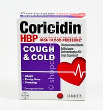 Coricidin HBP COUGH & COLD antihistamine cough suppressant 16 tablets 04/2026