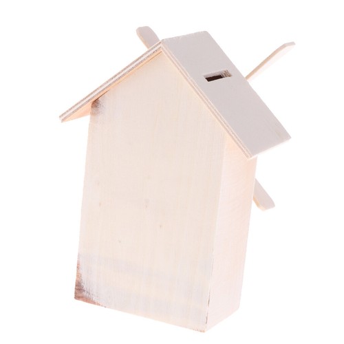 Creative Windmill Plain Craft Wood Money Box Wooden Piggy Bank Kids DIY Gift - Picture 10 of 12