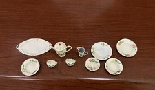 Antique Dollhouse Painted Metal Miniature 11 Piece Tea Set Luncheon Set c1940