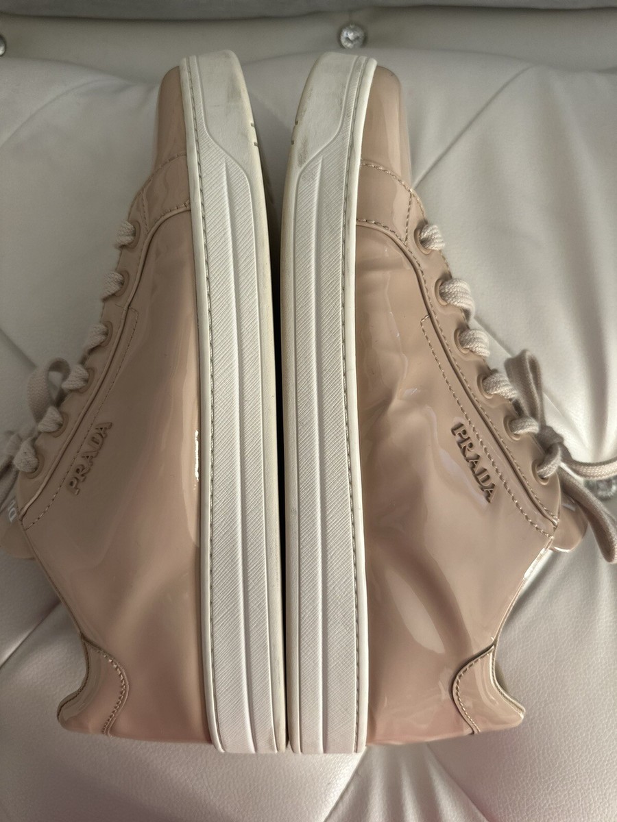 Prada Sport Beige Patent Leather Lace Up Sneakers Size 40.5 US
