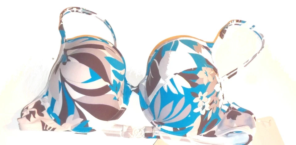 Biquíni Spiegel Vintage Azul, Branco e Marrom Moldado Tamanho 16 Top & 12 Bottoms - Imagem 2 de 4