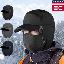 Men Winter Trapper Hat Fur Ear Flap Warm Aviator Cap Face Mask Windproof Thermal