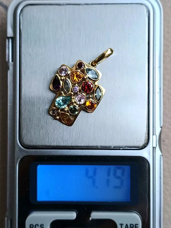 Croce ORO giallo 750 18K con gemme Collana argento 925 - Immagine 2 di 4