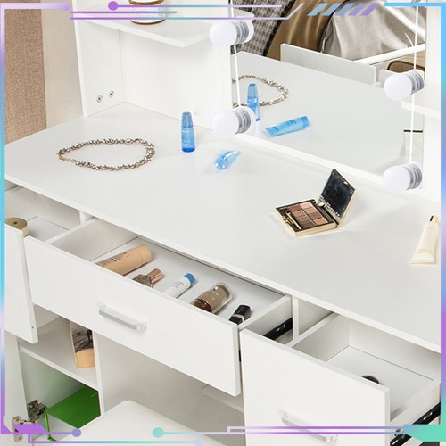Vanity Dressing Desk + Stool 5 Drawers Makeup Table LED Lighted Mirror Bedroom - Picture 8 of 11