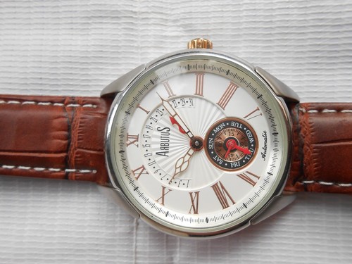 RARE BEAUTIFUL ARBUTUS NEW YORK SEPARATE DAY/DATE FUNCTION MENS AUTOMATIC WATCH - Picture 10 of 12