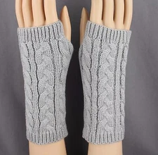 Light Grey cable knit arm warmer fingerless gloves warmers open thumb texting