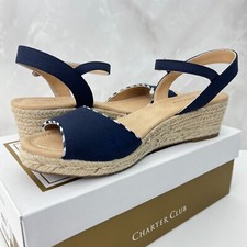 Charter Club Womens Luchia Blue Canvas Ankle Strap Wedge Sandals Shoes 9M