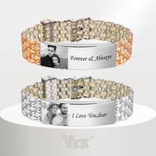 Vnox Personalized Photo Bracelet for Men Name Stainless Steel Link Bracelet