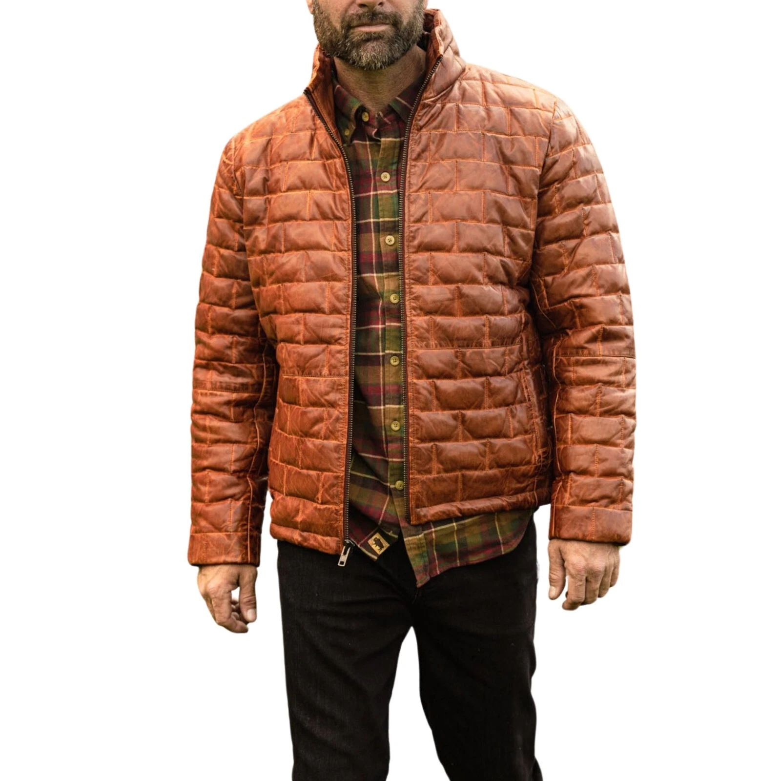 Men's Puffer Jacket - Real Lambskin Quilted Down Coat - Warm Winter Outerwear