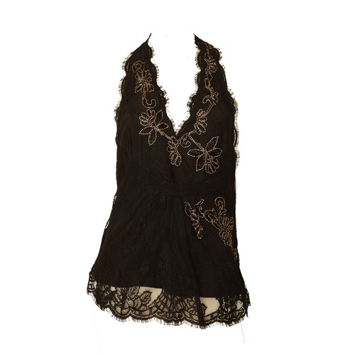 Top Temperley Negro Encaje Floral Cuentas Halter Cuello Abierto Espalda Sin Mangas Talla Reino Unido 10 - Imagen 10 de 10