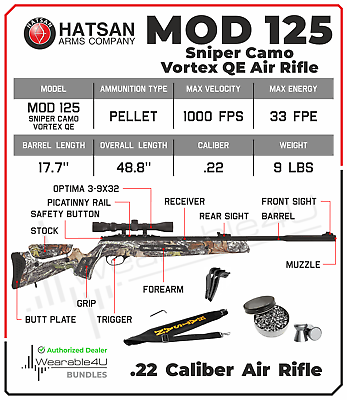 Hatsan MOD 125 Sniper Vortex QE .25 Caliber Air Rifle and Wearable4U Bundle