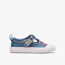 Clarks Girls Foxing Berry Toddler Blue Canvas T Bar Shoes,Canvas Textile Casual