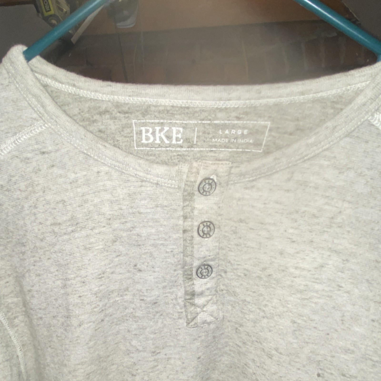BKE Solid Gray Henley Button Long Sleeve Shirt Me… - image 2