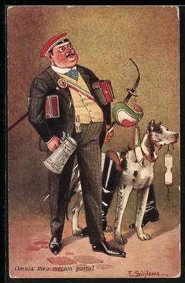 Künstler-AK Ernst Schlemo: Omnia mea mecum porto! der Hund neben seinem Herrche 