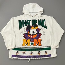 Vintage 90s Jerry Leigh Hoodie Mickey Mouse White USA Cotton Size Large