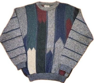 Cortina Italia Sweater L Large Knit Wool Blend Multicolor Geometric Striped VTG