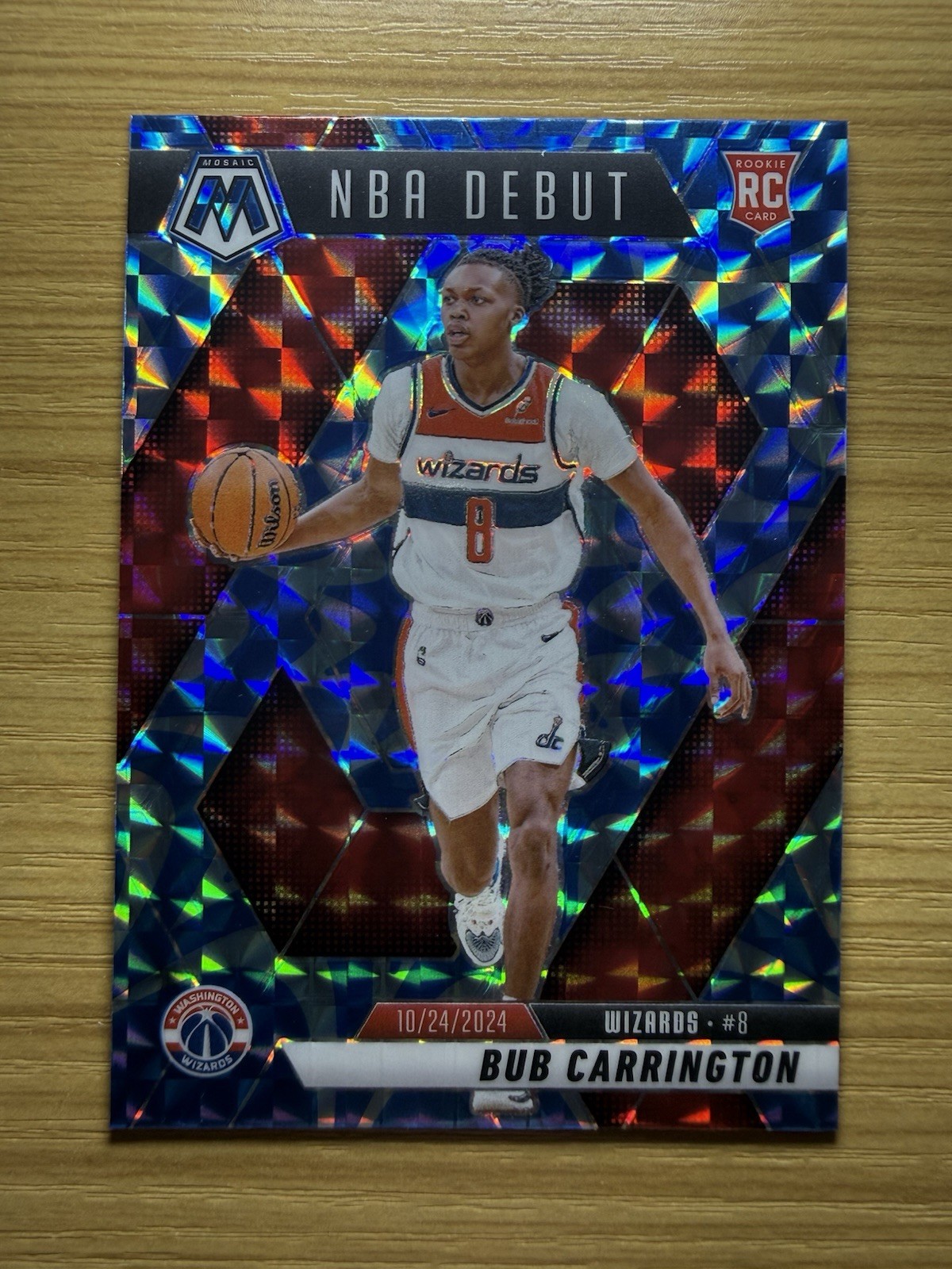 2024-25 Panini Mosaic #259 Bub Carrington NBA Debut Reactive Blue Prizm