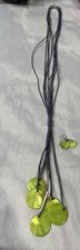 Green Fashion Long Necklace  Pierced Earrings Set