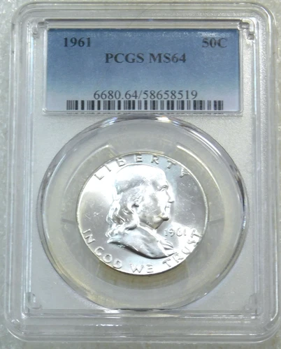 1961 Franklin Half Dollar PCGS MS64 95% FBL Frosty Just Graded New Holder #B295F