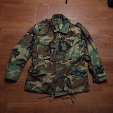 Vintage 80s US Army M-65 Cold Weather Field Jacket Medium Regular Woodland Camo