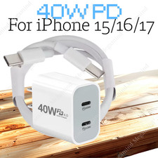 PD 40W Fast Wall Charger Power Adapter USB-C Cord For iPhone 15 16e 17 Samsung