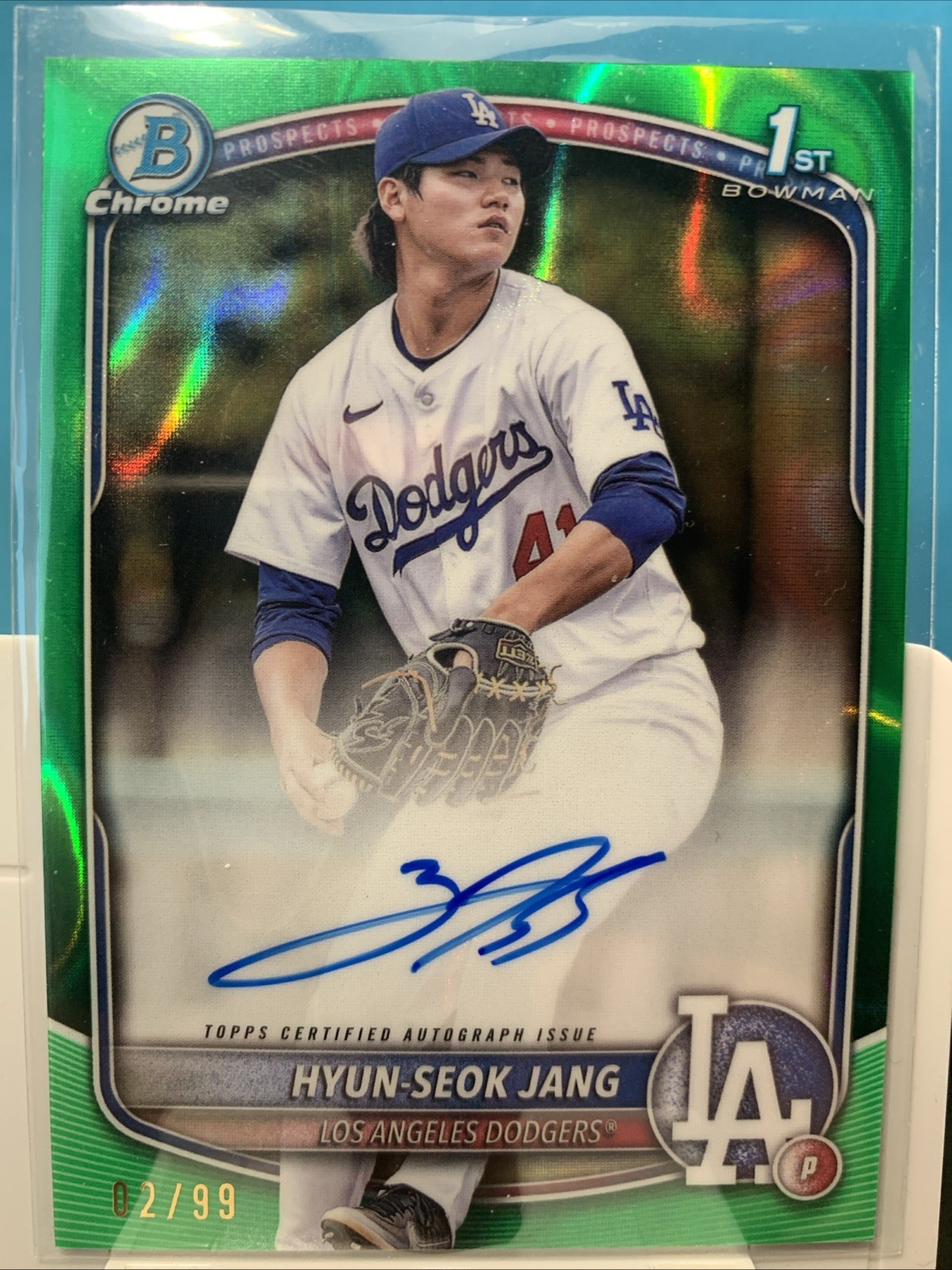 2025 1ST BOWMAN-CHROME HYUN SEOK JANG #CPA-HJ (RC)AUTO /99 GREEN LAVA REFRACTOR