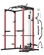 Power Cage with Pulley System ,Dip Bars 1200LBS Capacity Squat Rack for Home Gym