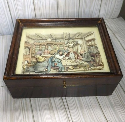 Anton Pieck VTG Dutch Hand Cut Paper Framed 3d Shadow Box Trinket Box Bar Scene