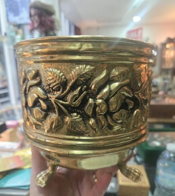 Vintage Messing Übertopf mit Fuß Cachepot Löwenfüße