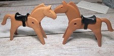 Vintage 1974 Geobra Playmobil Light Browns Horse Black Saddle Removable LOT of 2