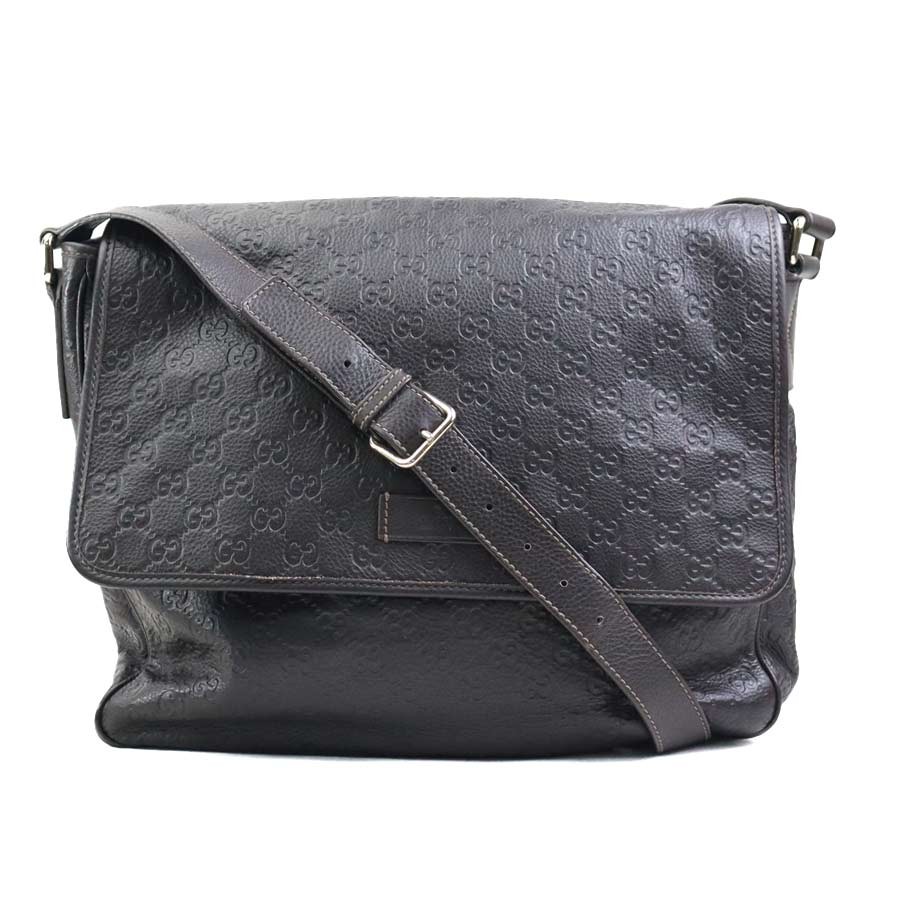 Borsa a tracolla originale Gucci Guccissima in pelle marrone scuro - e61031k