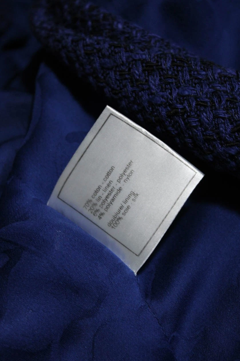 Giacca blazer Chanel donna 09P tessuto tweed a strati blu cotone taglia FR 38