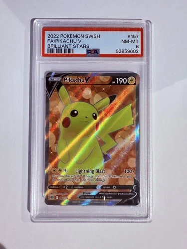 2022 Pokemon Brilliant Stars SWSH Pikachu V 157/172 - PSA 8