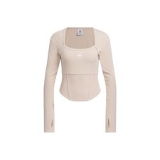 adidas Originals athletic long-sleeve slim-fit T-shirt for women, taupe