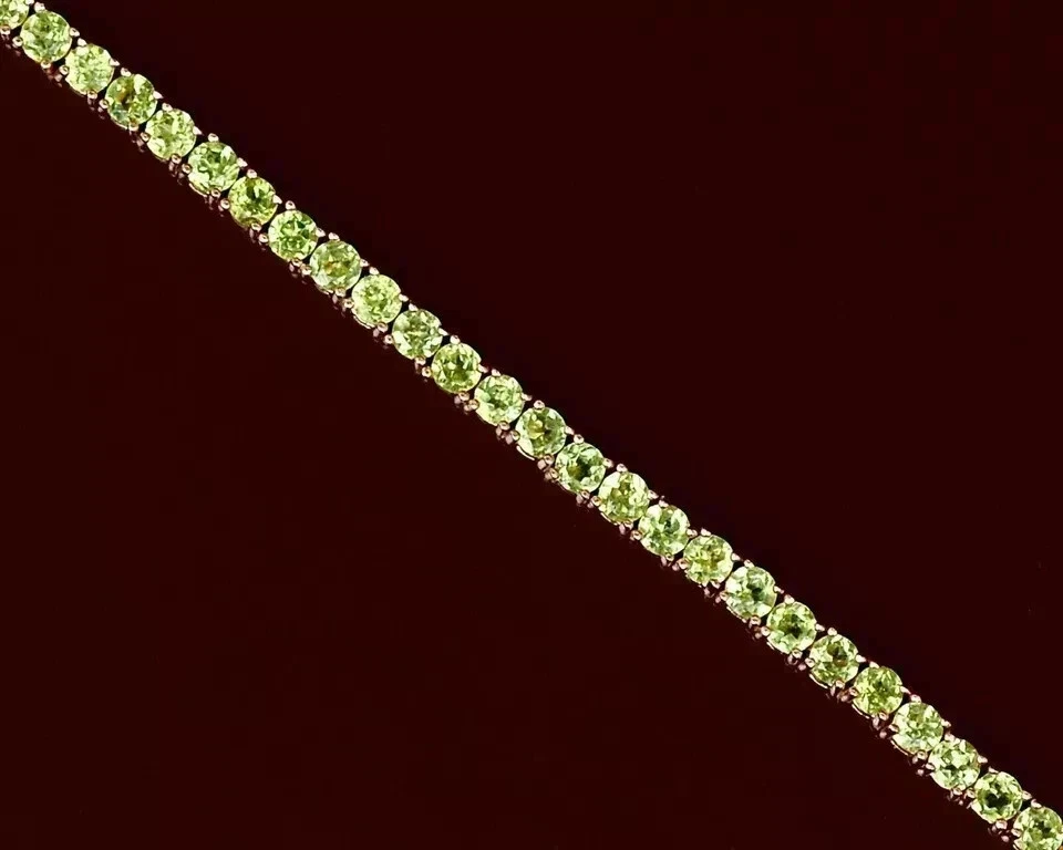 8Ct Lab Created 3MM Round Cut Peridot Tennis Bracelet 14K Rose Gold Plated - Image 2 of 4