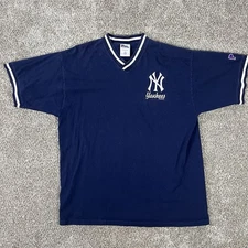 Vintage Pro Player New York Yankees Cowl V Neck Embroidered Ringer Shirt Tee XL