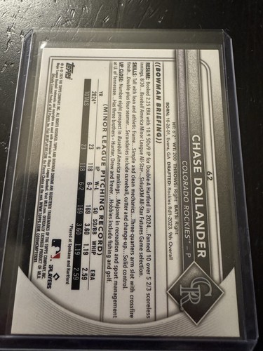 2025 Bowman Chrome Red Rookie Logo #62 Chase Dollander RC - Bild 2 von 2