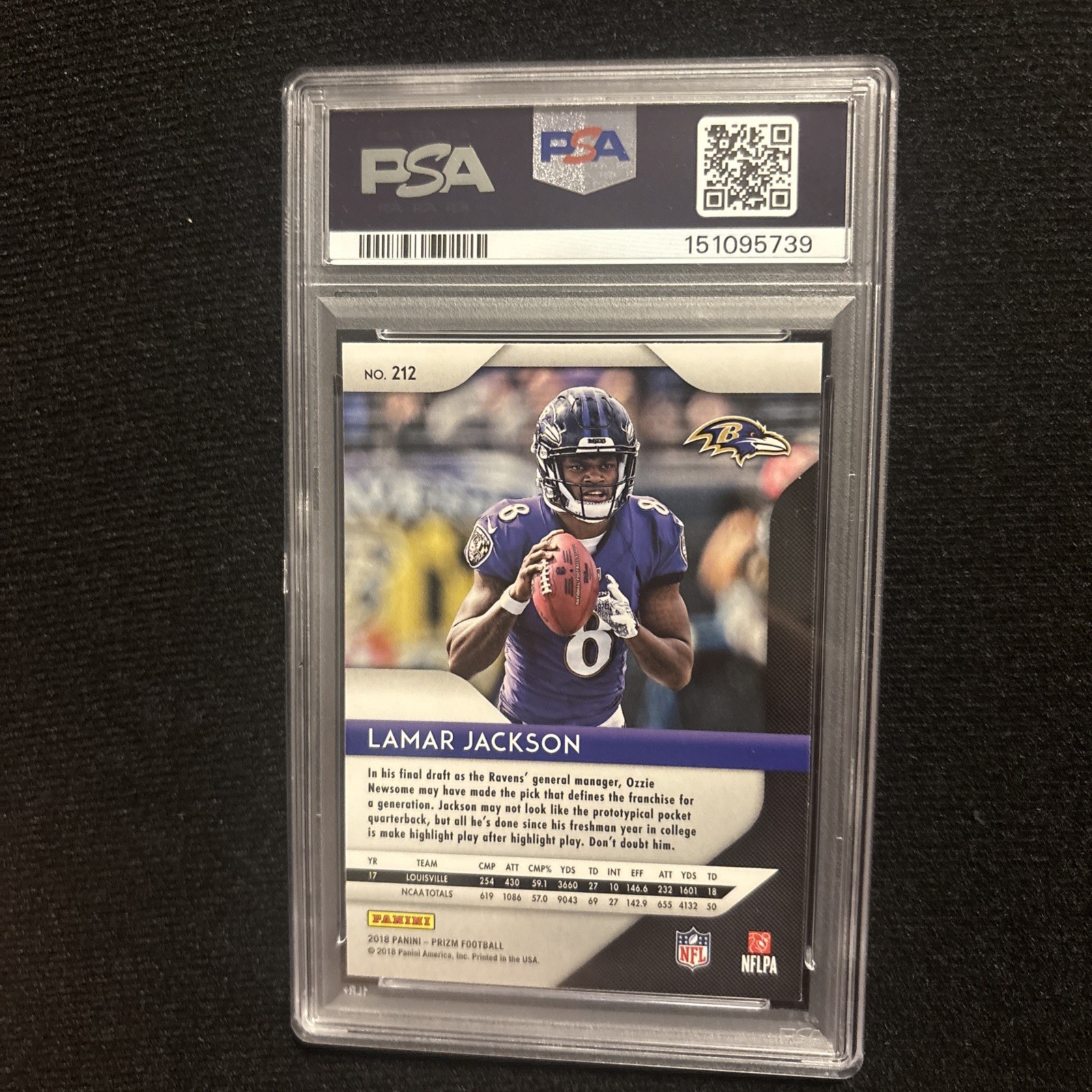2018 Panini Prizm - Rookie Lamar Jackson #212 (RC) PSA 9 view 2