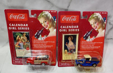  2 Coca-Cola Calendar Girl Series Johnny Lightning Blue and Red Diecast Toy Car