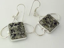 Delightful Granite Dangle Earrings 1-7/8" Sterling Silver French Hooks  GRAE103