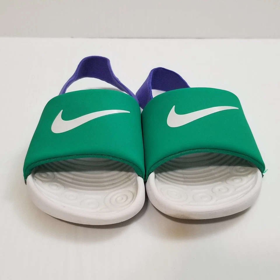 Sandálias Nike Kawa bebê/criança slides tamanho 9c verde violeta branco BV1094-300 - Imagem 4 de 4