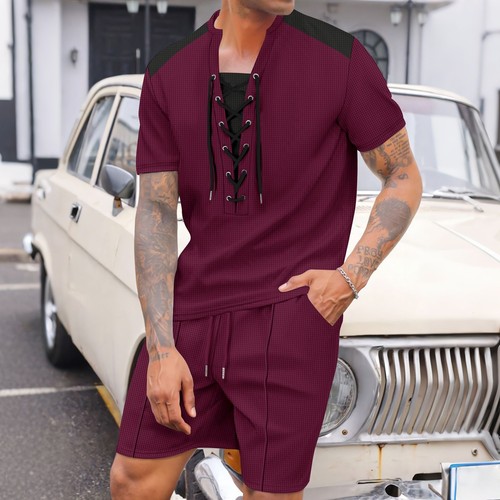 Conjunto de 2 piezas de camisas y pantalones cortos con botones de manga corta para hombre conjunto de sudaderas - Imagen 5 de 19