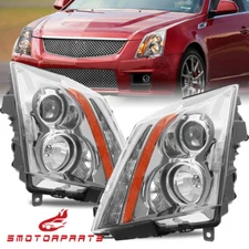 Set(2) Chrome Halogen Headlights w/ Bulbs For 2008-2014 Cadillac CTS