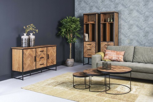 Aparador de diseño de acero macizo de teca acento madera maciza 145 cm x 85 cm - Imagen 5 de 7