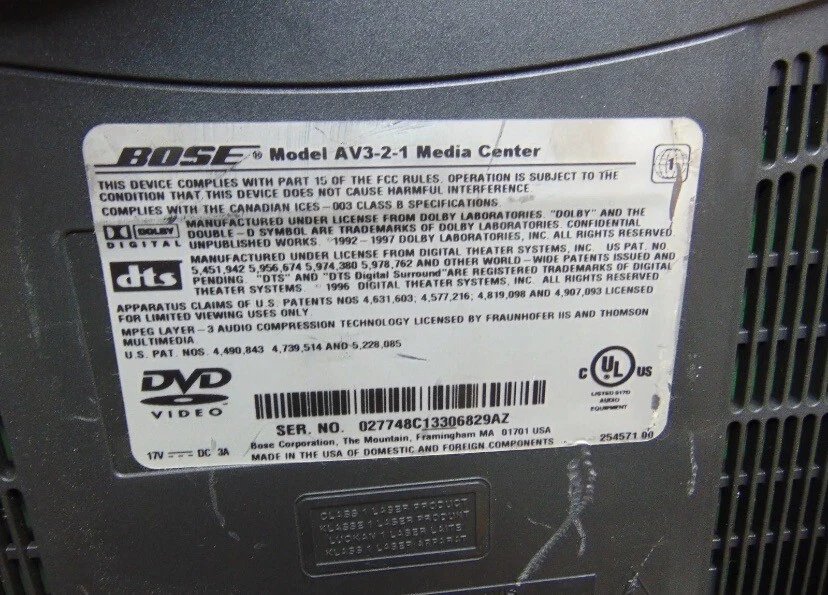 Bose AV-321 Serie I Media Center Home Theater Reproductor de DVD Solo ¡No se expulsará! Foto 3 de 4