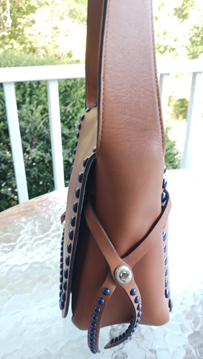 COACH 35753 Dakotah 19 Saddle Brown Leather w/Blue Rivet Detail