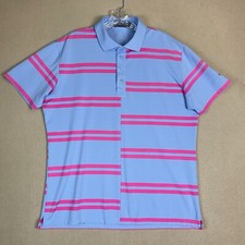 G/FORE Polo Shirt Mens Medium Blue Pink Striped Golf Performance Stretch