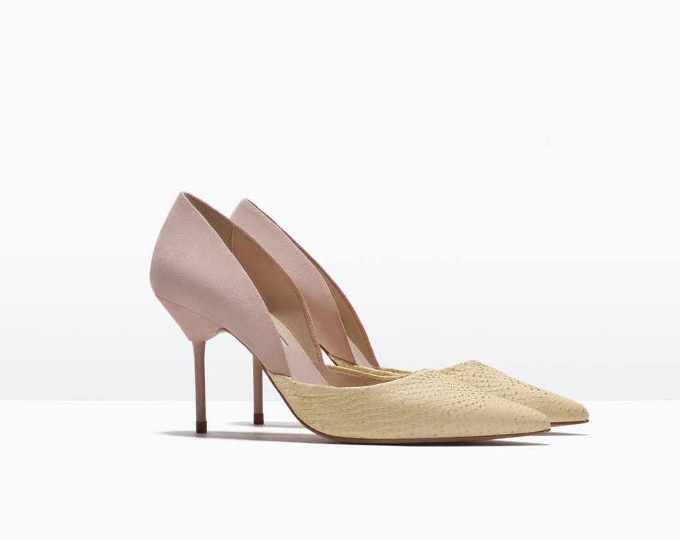 ZARA YELLOW LEATHER ASYMMETRIC COURT SHOE STILETTO HEEL SIZE 7UK