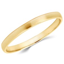 Solid 14K Yellow Gold 2mm Plain Brush Finish Men's and Women's Wedding Band Ring