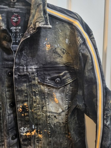Jordan Craig Legacy Edition Black Denim Jacket Large - Paint Splatter Style - Picture 5 of 14
